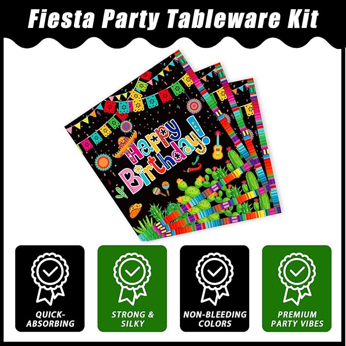 96 Pcs Mexican Birthday Party Plates, Fiesta Party Decorations Supplies Cinco De Mayo Carnival Birthday Disposable Paper Plates Napkins Colorful Stripe Serape Baby Shower Tableware, Serves 24