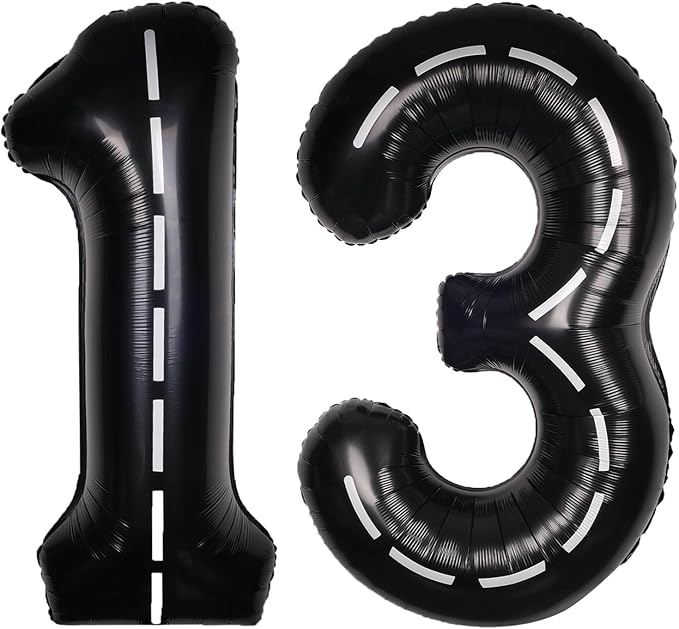 Race Car 40Inch Black 13 Balloon Number Large Helium Race Track 0-9 Giant Digital 13th Foil Mylar Big Party Number Balloons for Boy Birthday Car Theme Party Anniversary Graduation Decorations