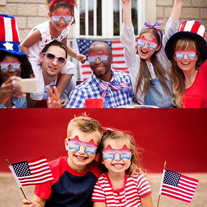 3Pack 4th of July Glasses - Red White and Blue Style Accessories for Independence Patriots Women Outfit and Decorations