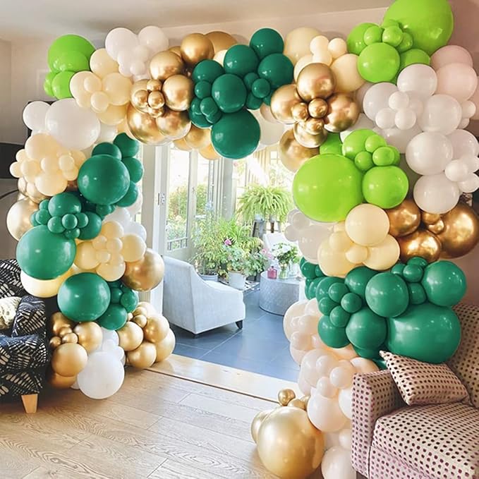 Green White Balloon Arch Kit, 160Pcs Dark Green Lime Green White Sand and White Balloons Garland for Birthday Baby Shower Anniversary Jungle Party Decorations