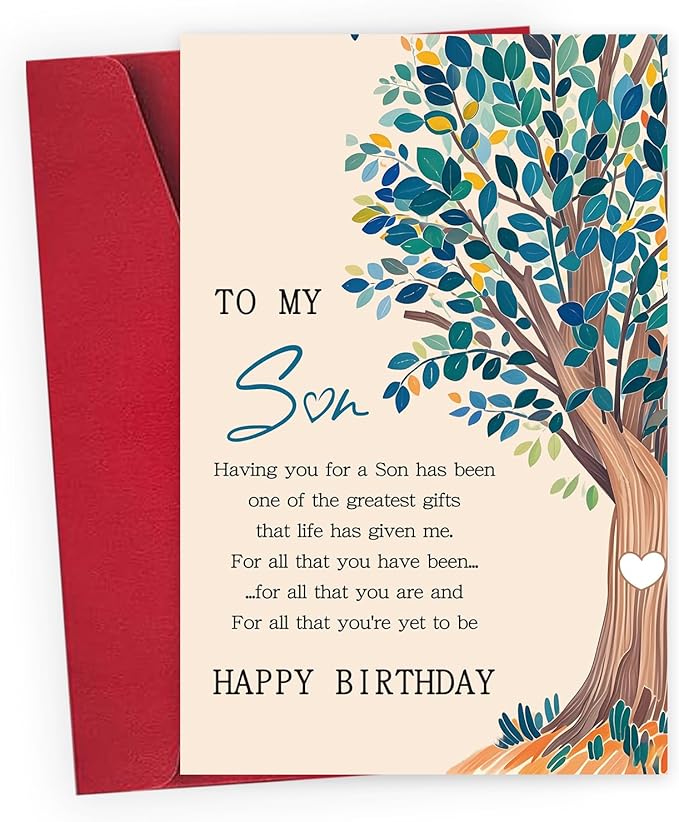 Tree of Life" Birthday Card Birthday Card For Son Adult, To My Son Birthday Greeting Card Gifts, Letters From Mom Dad Parents, Best Bday Gifts Ideas For Boy, Graduation, Holiday, or Any Occasion