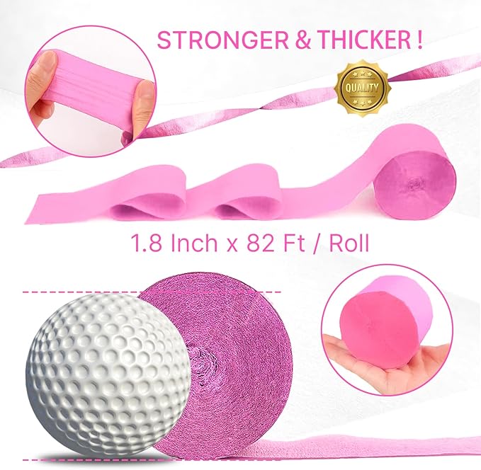 PartyWoo Crepe Paper Streamers 4 Rolls 328ft, Pack of Crepe Paper Perl Pink Streamers Decorations, Crepe Paper for Birthday Decorations, Party Decorations, Wedding Decorations (1.8 in x 82 Ft/Roll)