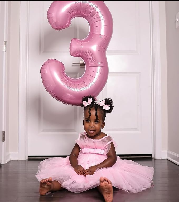 Pearlescent Pink 3 Balloon, Number Balloons 40 Inch, 3rd Birthday Decorations for Kids Girls Women Party Supplies for Party Decorations, Number 3 Balloon