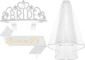 3Pcs Bride to Be Sash with Crown and Veil for Bachelorette Party Decorations，Bridal Shower Accessories for Gift, Favors