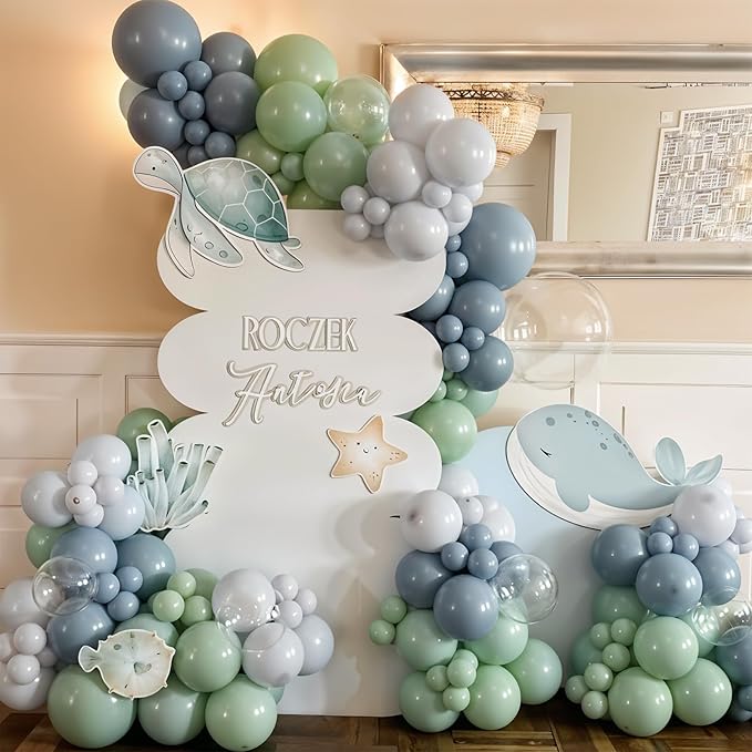 Blue and Green Balloons, Goose Balloon Sage Avocado Green Dusty Slate Fog Blue Sand White Clear Latex Balloons for Boho Bridal Baby Shower Graduation Anniversary Wedding Birthday Party Decorations