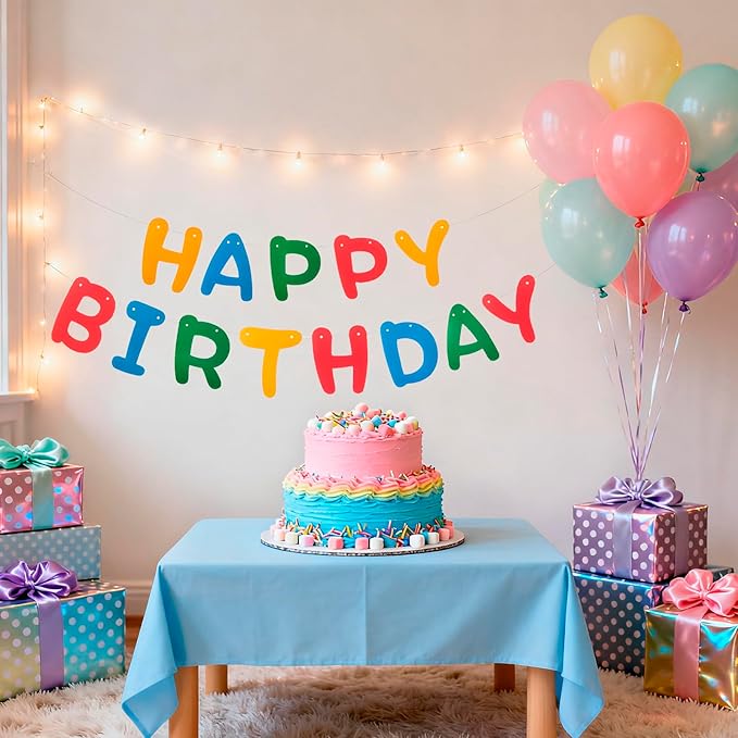 MEETINGU Rainbow Happy Birthday Banner, Colour Rainbow Birthday Party Decorations Color Birthday Sign Colour Happy Birthday Decorations Birthday Party Supplies for Boys Girls Kids Baby Adults