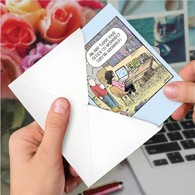 NobleWorks - 1 Humor Birthday Card with Envelope - Funny Cartoons for Birthday Greetings, Celebration Notecard - Adorable Co-Workers C9594BDG