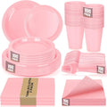 Pink Plastic Plates for Party,100 Guest Disposable Plastic Plate Set 9" Plates,7" Dessert Plates,Napkins,Cups,Forks & Tablecloth for Birthday,Wedding,Baby Shower,Girlfriends Tea Party