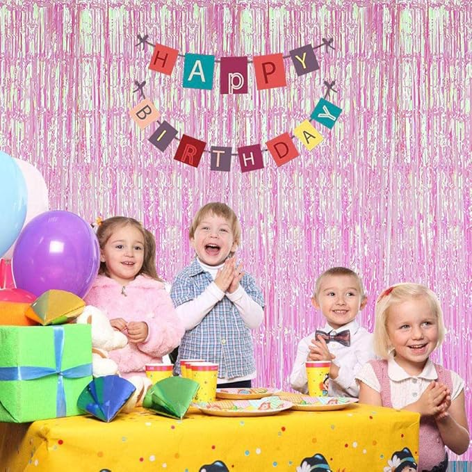 BEAYFILY 3 Pack Fringe Curtains Party Decorations,Tinsel Backdrop Curtains for Parties,Photo Booth Wedding Graduations Birthday Christmas Event Party Supplies (Rainbow Pink)