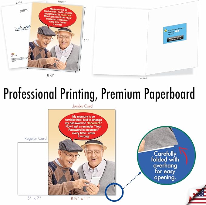 NobleWorks Oversize Funny Birthday Greeting Card From Us 8.5 x 11 Inch with Envelope (1 Card) Incorrect Password-Men J7955BDG-US