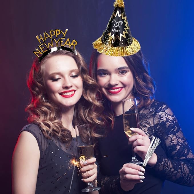 New Years Eve Party Supplies 2026 30PCS Happy New Years Decoration Hats Headband for 2026 Party Props Festival Decorations Count Down NYE Party Supplies Favors (Glod Black)