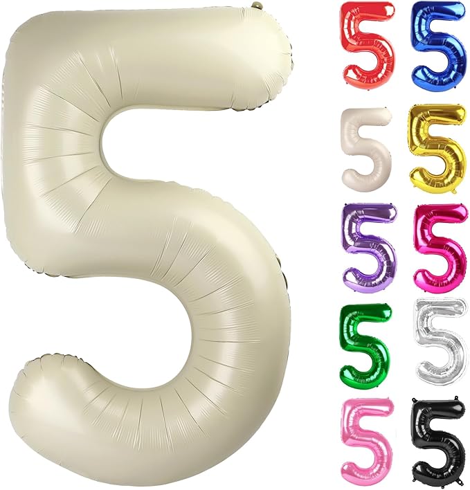 Cream Number 5 Balloon 40 Inch, 5 Balloon Number, 5th Birthday Decorations, Cream Party Supplies for Boys Girls