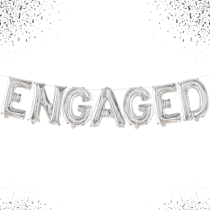 KatchOn, Silver Foil Engaged Balloons Letter - 16 Inch | Engagement Balloons for Engagement Party Decorations | Bachelorette Party Decorations | engagement Party Balloons for decoration
