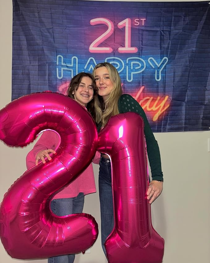 21 Balloon Number, Hot Pink Number 21st Birthday Balloons 40 Inch, 21 or 12 Years Old Hot Pink Birthday Decorations for Men Women Him Her, 21st Anniversary Decorations