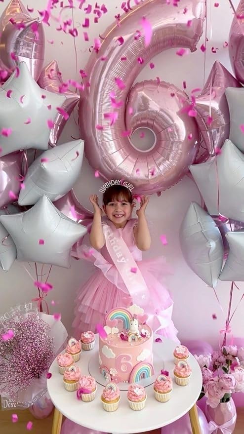 6 Balloon Numbers, 40 Inch Foil Big Balloon for Men And Women, Pearl Pink Balloons for 6, 16, 26, 60, 2026 Graduation, Birthday, Wedding Anniversary, Xmas, Party Supplies