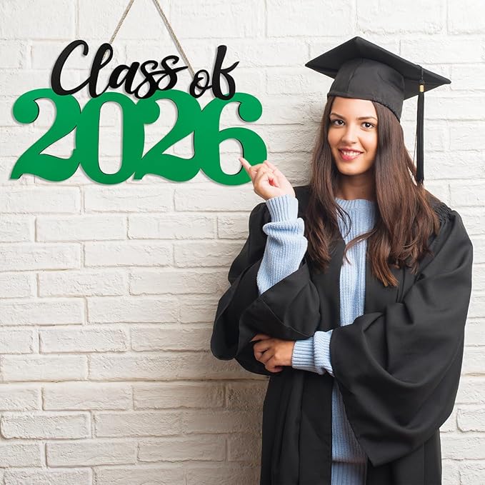 Class of 2026 Decorations Graduation Decorations 2026 Senior Photo Props Green Graduate Wooden Sign for Graduation Party Decorations