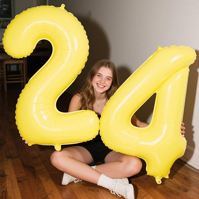 40 Inch Macaron Yellow Balloon Number 2 Giant Two Balloons Number Birthday Decorations, 2nd 12 20 21st Party Celebration Decorations Digital Balloon Wedding Anniversary Party Supplies