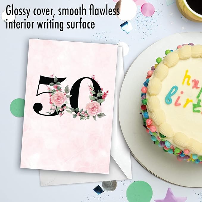 NobleWorks - 50th Milestone Birthday Greeting Card with 5 x 7 Inch Envelope (1 Card) Floral Age 50 C8255MBG