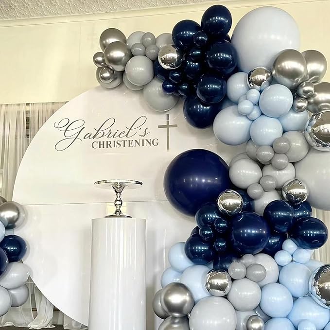 Blue White Silver Balloons Garland Arch Kit, 141Pcs Latex Balloons Different Sizes 18 12 10 5 Inch for Birthday Anniversary Graduation Wedding Party Decorations