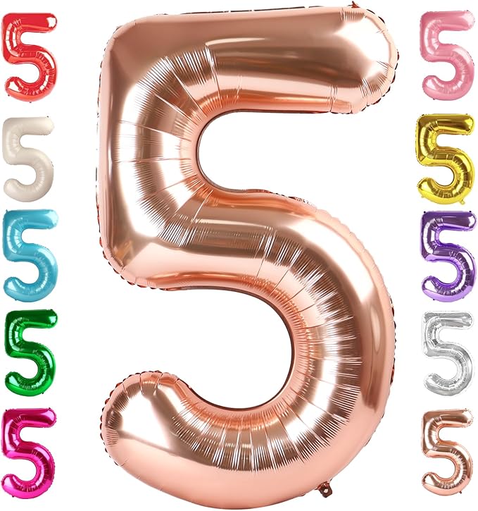 Balloon Numbers 40 Inch 5 Ballon for 5th Birthday Decorations, 15 25 35 50 Big Rose Gold Number Balloons for Wedding Photo Shoot Party Decor