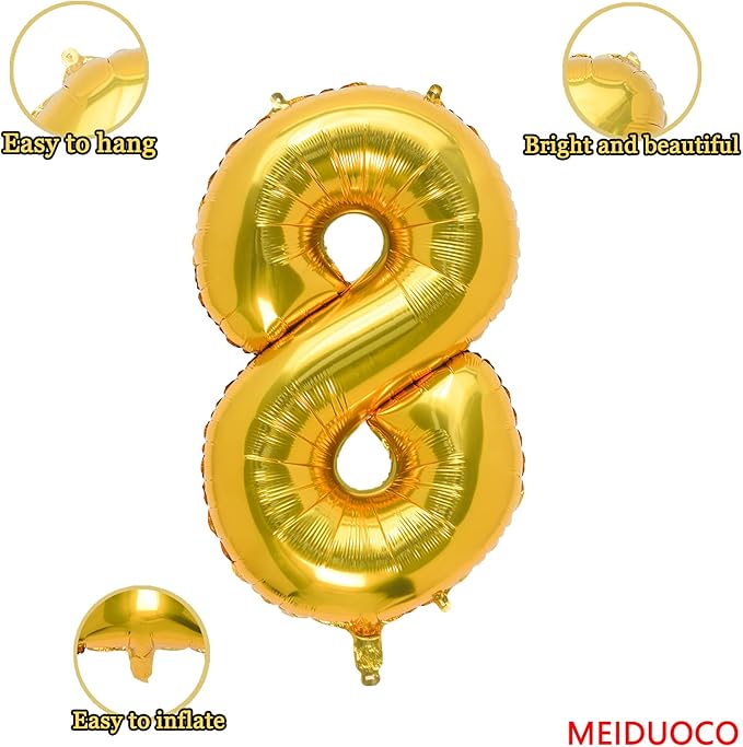 32 Inch Gold Number 8 Balloons Foil Ballon Digital Birthday Party Decoration Supplies (Gold Number 8 Balloon)