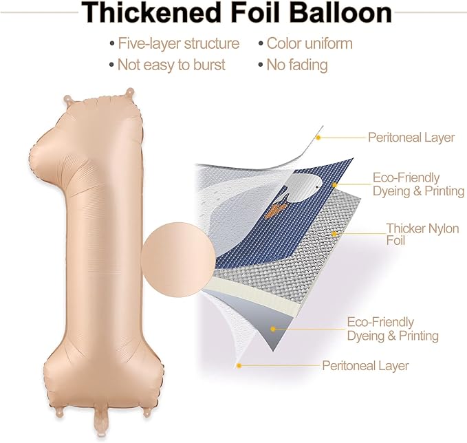 1 Balloon, Number 1 Balloons 40 Inch, Beige Large Big Foil Number 1 Balloon for First Birthday Party Graduation Wedding Anniversary Baby Shower Bachelorette Decoration Supplies