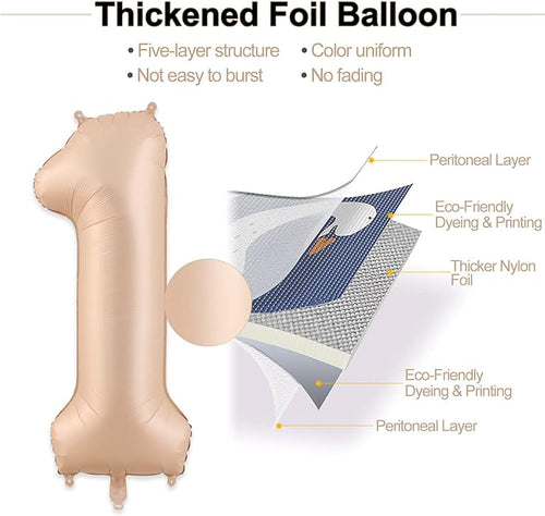 1 Balloon, Number 1 Balloons 40 Inch, Beige Large Big Foil Number 1 Balloon for First Birthday Party Graduation Wedding Anniversary Baby Shower Bachelorette Decoration Supplies