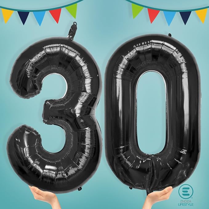 40 Inch Large Black Number Celebration and Decoration Balloon for Birthday Parties, Graduations, Anniversaries, Weddings, Photo Shoots, Special Events - Helium Foil Mylar (Black Number 30)