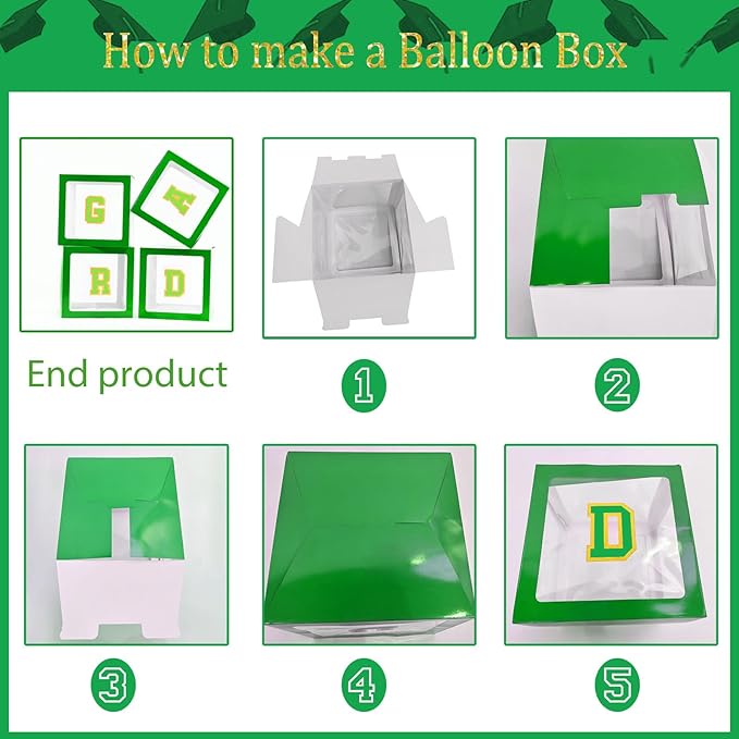 Green Graduation Decorations 2026 Set of 4 GRAD Balloon Boxes with Balloon Arch Garland Kit mylar balloons Fringe Curtain So Proud of You 2026 prom Graduation Decorations