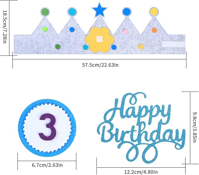 3D Stickers Boy Girls Fabric Crown Gift Party Decoration Birthday Crown 0-9 Replaceable Numbers