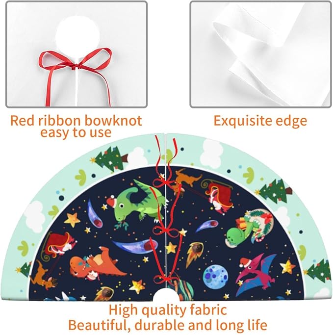 Cute Dinosaur Christmas Tree Skirt Xmas Tree Mat Halloween Christmas Tree Ornaments Decorations Holiday Party Indoor Outdoor 30"