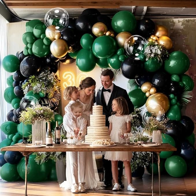 Black Green Gold Balloon Arch Kit, Double Stuffed Dark Emerald Green Black Gold Balloon Garland for Birthday Baby Shower Wedding Bridal Shower Wild One Graduation Bachelorette Jungle Party Decor