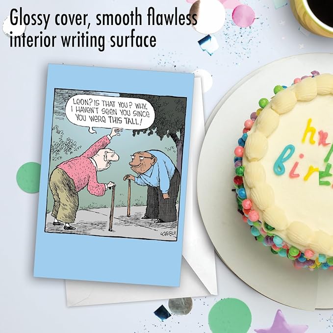 NobleWorks - 1 Humor Birthday Card with Envelope - Funny Cartoons for Birthday Greetings, Celebration Notecard - This Tall C9292BDG