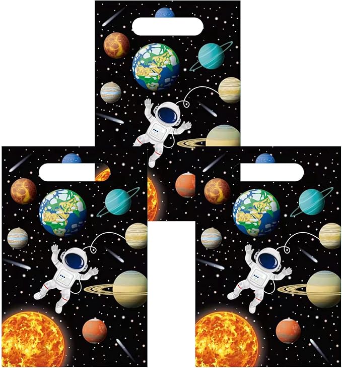 Rainmae 50 Pcs Outer Space Party Favors Bags, Space Goodies Treat Gift Candy Bags, Astronaut Party Plastic Gift Bags Planet Goodie Bags Treat Bags for Kids Birthday Galaxy Space Theme Party Supplies