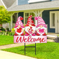 JarThenaAMCS Valentine's Day Metal Garden Stakes Red Pink Heart Gnome Yard Stake Decorative Welcome Lawn Sign for Wedding Anniversary Home Outside Lawn Porch Decor