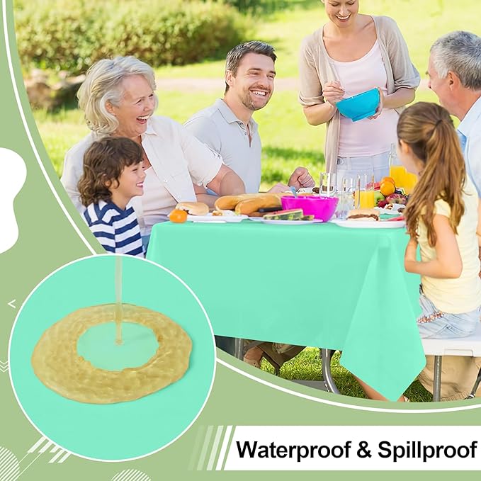 misaya 6 Packs Disposable Plastic Table Cloth, 54 x 108 Inch Waterproof Rectangle Tablecloth, Leakproof & Sturdy Decorative Table Covers for Easter, Picnic, Party and Outdoor, Mint Green