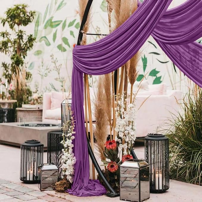 Wedding Arch Draping Fabric 30'' x 18FT Sheer Chiffon Arch Drape Backdrop 2 Panel Purple Drapes for Easter Bridal Shower Baby Shower Church Decor Birthday Party Outdoor Decor