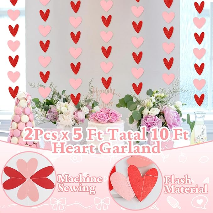 4Pcs Pre-Strung Galentine's Gang Banner, Heart Shaped Banners, Red, 0.2" x 0.2", Indoor, Wall Mount, Standard Banner, Galentine's Day, Home, Room Decorations