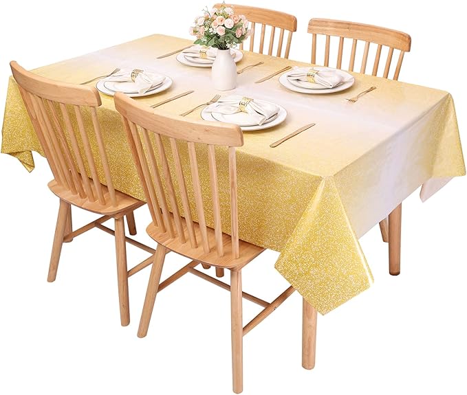 Kesfey 3 Packs Ombre Gold Plastic Tablecloth 54 x 108 Inch Gradient Pastel Gold Sequin Table Cloths Rectangle Disposable Waterproof Yellow Sprinkle Glitter Table Covers for Birthday Party Decorations