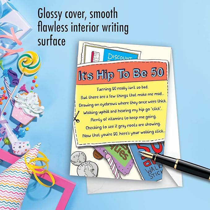 NobleWorks 50th Birthday Greeting Card with 5 x 7 Inch Envelope (1 Card) Bday Hip Click 0909