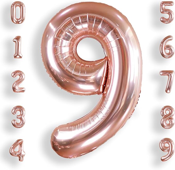 AULE 40 Inch Big Rose Gold 9 Balloon Number Large Foil Helium Number Balloons 0-9 Jumbo Giant Happy 9th Birthday Party Decorations for Boy or Girl Huge Mylar Anniversary Party Supplies