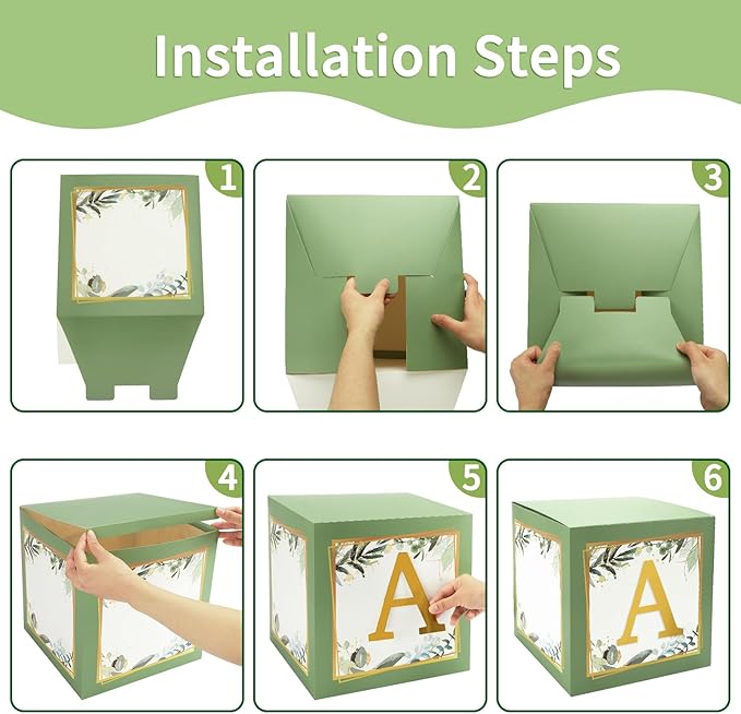 RUBFAC Sage Green Baby Boxes with Letters for Baby Shower, 4pcs Safari Baby Shower Decorations for Boy Girl Balloon Boxes Gender Reveal Birthday Party Favors