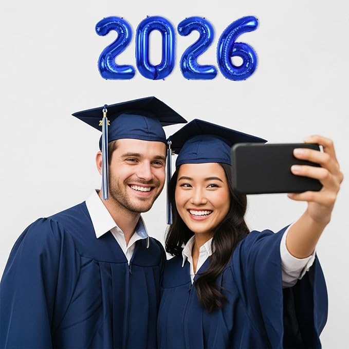 TONIFUL 2026 Navy Blue Foil Number Balloons 16 Inch Navy Blue Number Banner 2026 Graduation Aluminum Foil Mylar Balloons for New Year Eve Christmas Anniversary Party Supplies