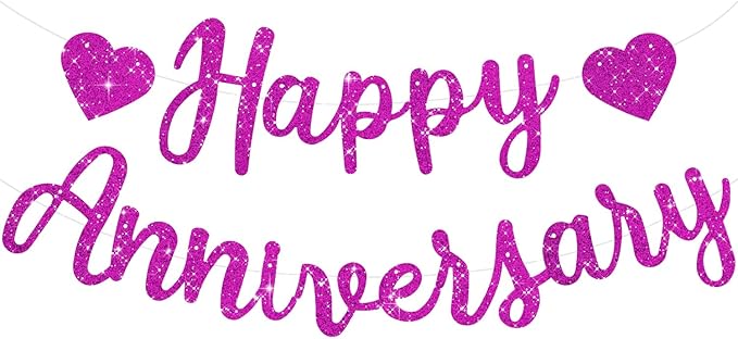 BEISHIDA Purple Anniversary Banner - Pre-Strung, Glitter, Sign for Wedding