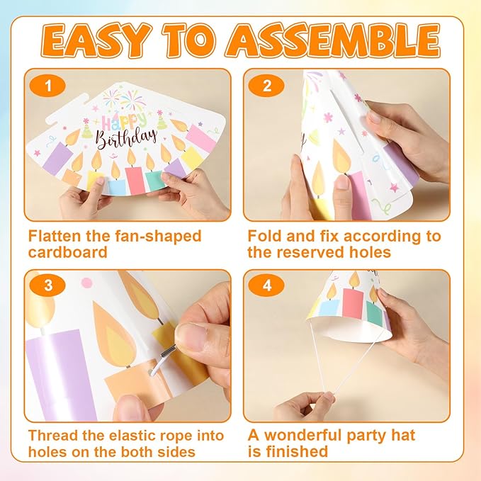 32Pcs Colorful Party Hats for Kids Happy Birthday Cone Paper Hats Classroom Celebration Supplies Favors