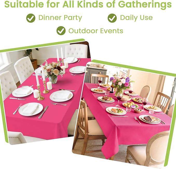 Mulbozy Hot Pink Plastic Table Cloth Disposable 4 Pack, 54 × 108 Inch Tablecloths Rectangle, Dark Pink Plastic Table Cover for Party Decor