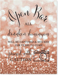 Andaz Press Wedding Party Signs, Glitzy Rose Gold Glitter, 8.5x11-inch, Open Bar All Drunken Shenanigans Will be Captured and Mocked For Years to Come Proceed with Caution Sign, 1-Pack, Bokeh