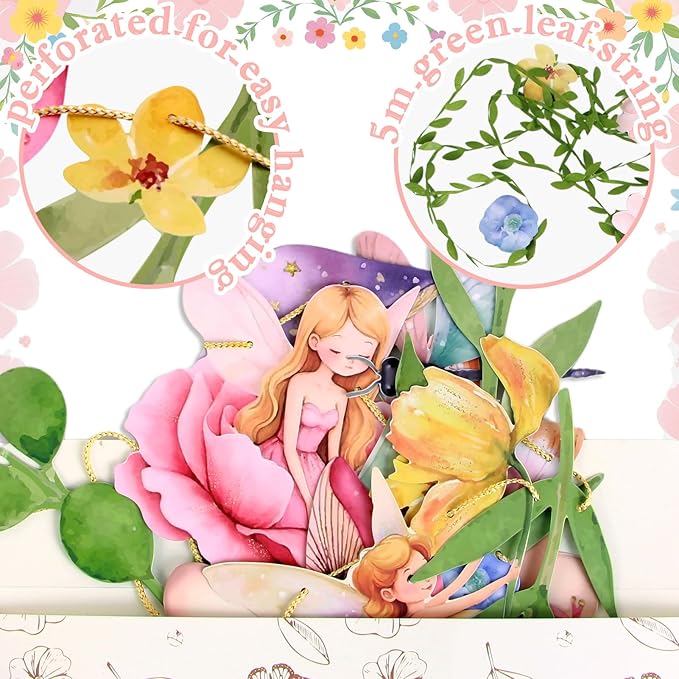 Fairy Party Banner, Fairy First Birthday Party Decorations, Mushroom Flower Banner for Baby Shower Garden First Fairies Tale Theme Girls Birthday Wedding Decor