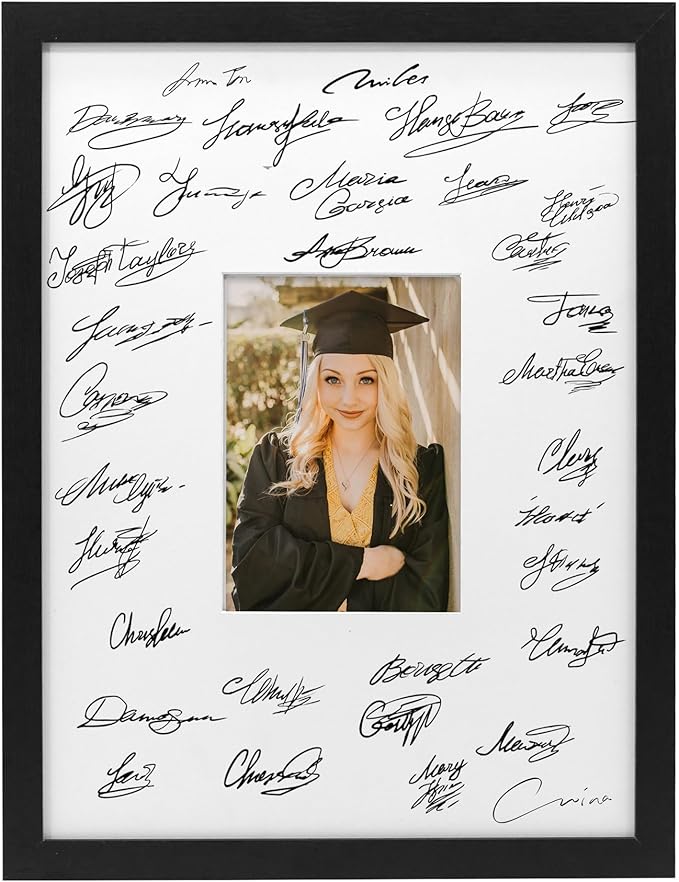 GraduatePro 12x16 Signature Picture Frame Board for 5x7 Photo with Signable Mat for Birthday Party Graduation Wedding Guest Book Gold