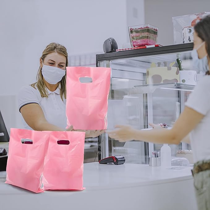 TOSPARTY 40PCS Pink Plastic Gift Bags Easter Candy Bag Die Cut Plastic Bags are Sturdy Party Assorted Easter Gift Bag